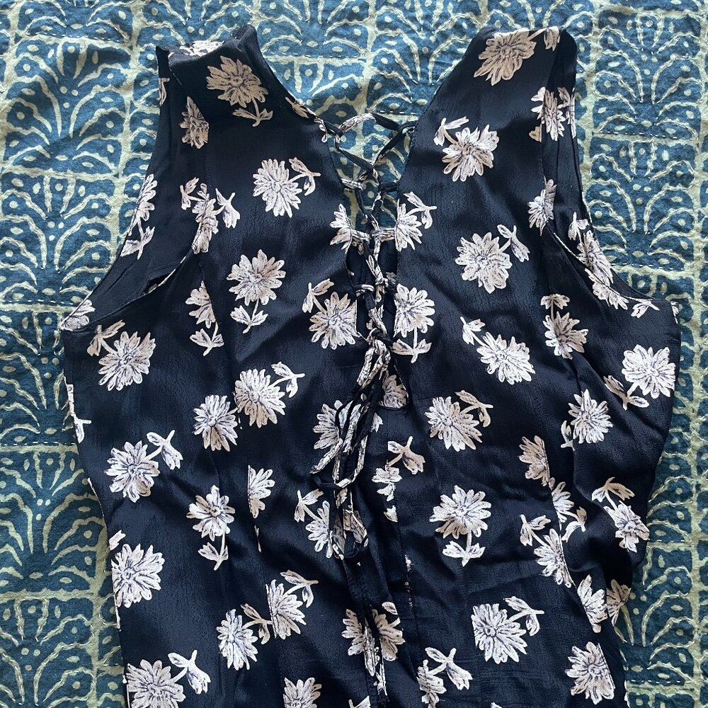 VINTAGE 90s Spengler Sleeveless Lace up Midi Floral Dress in Size XL - Picture 4 of 6
